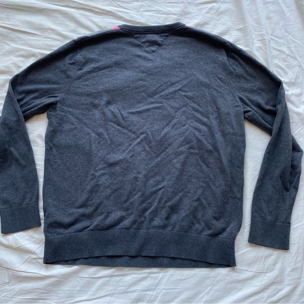 Tommy Hilfiger Charcoal V-Neck Argyle Sweater with Pink & Navy - Picture 2 of 9